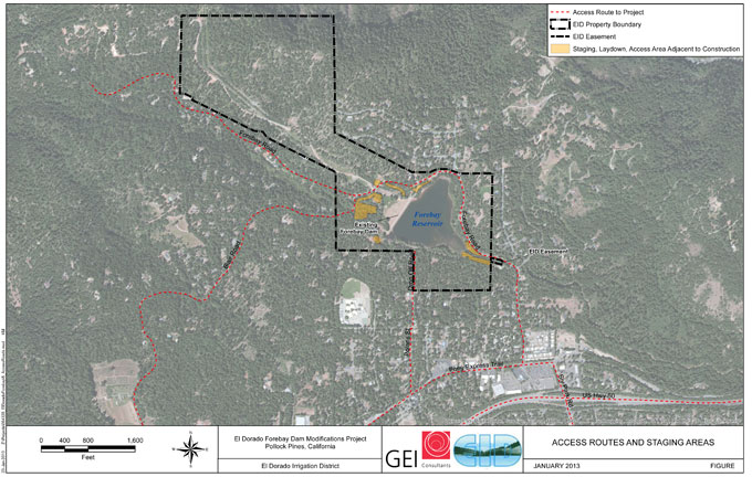 Forebay January 29 2013 Access Routes and Staging Area Overlay Map from EIR