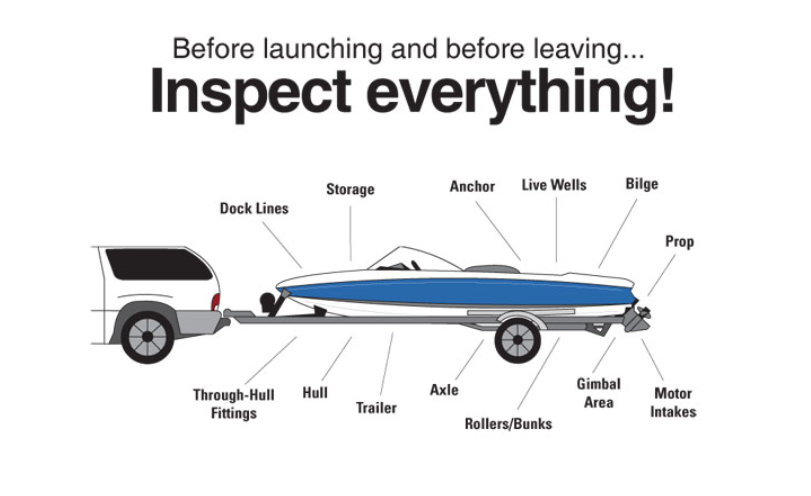 Where to inspect a boat for quagga mussels/invasive aquatic species.