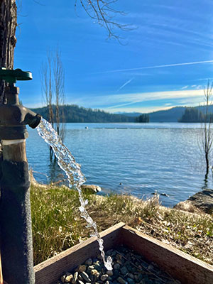 Sly Park Recreation Area - water faucet with Jenkinson Lake in the background